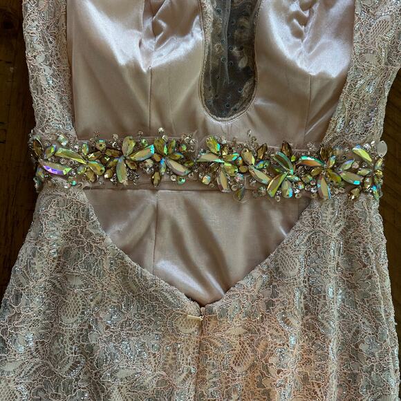 Mermaid Beaded Lace Prom Evening Gown 2 Illusion Bodice Tulle Formal Pageant - Picture 5 of 16